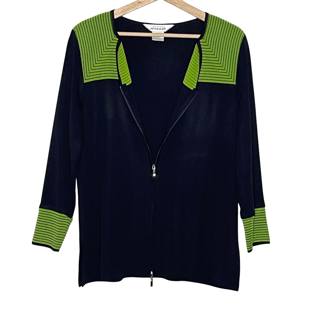 MISOOK FULL ZIP NEON STRIPED BLACK KNIT CARDIGAN SIZE S